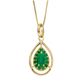 Cut Out Teardrop Pendant With Emerald In Yellow Gold